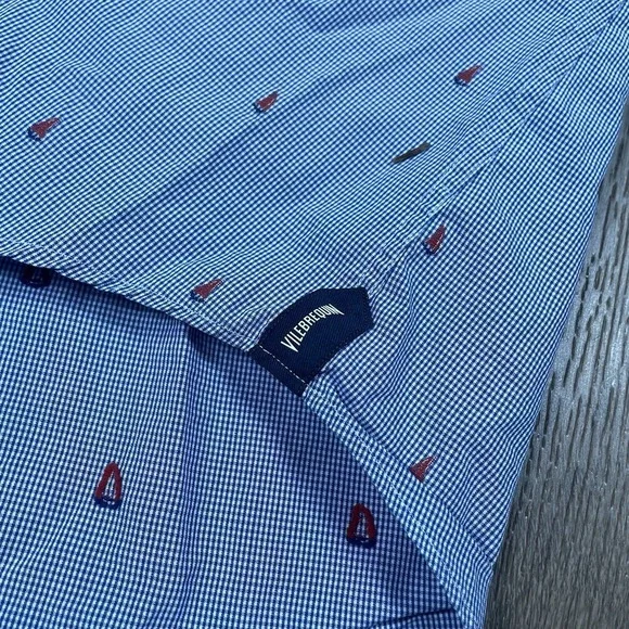 Vilebrequin Dress Shirt Mens Size Large Blue Check SAILBOAT ALL OVER PRINT EUC - Picture 6 of 9